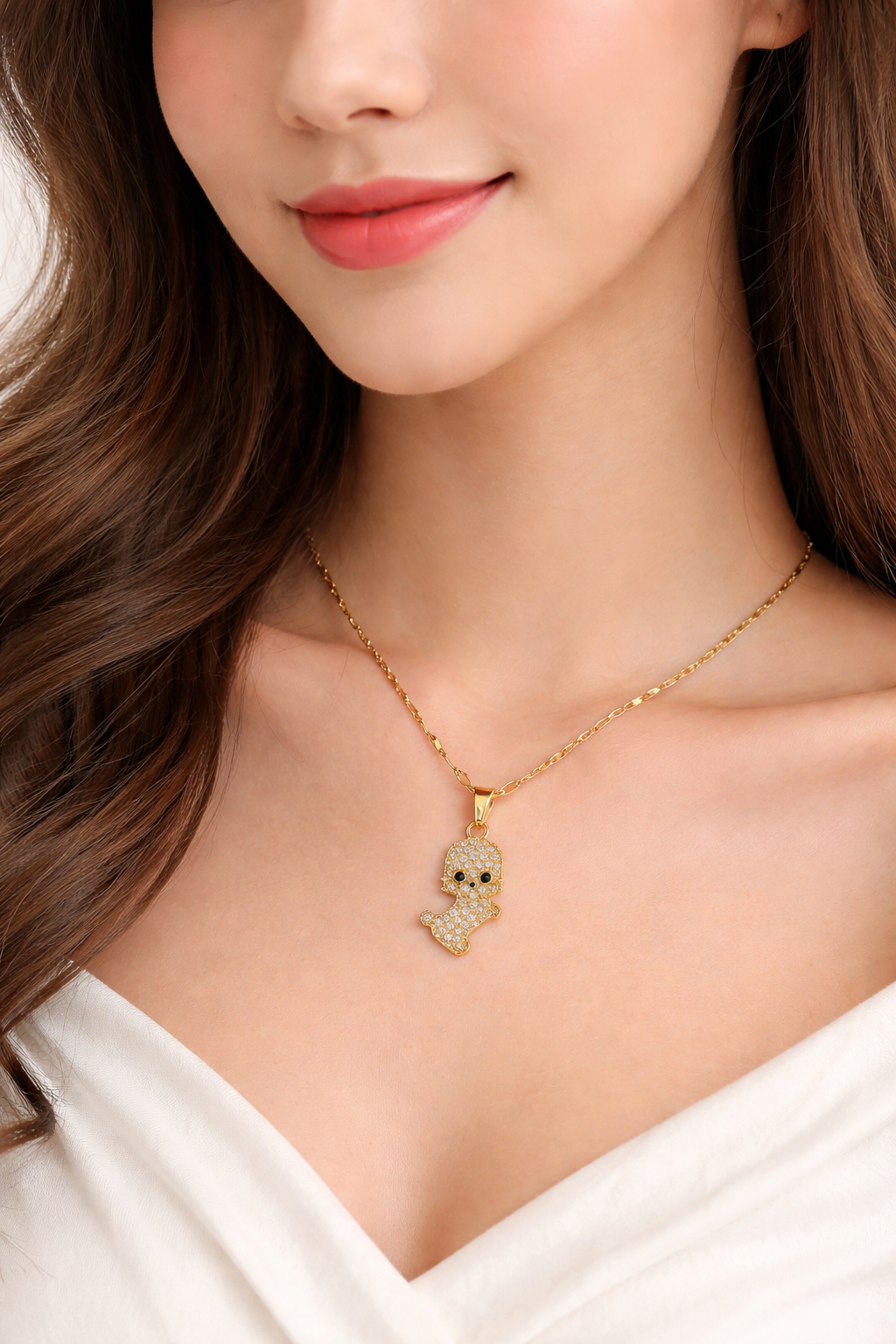 Golden Puppy Sparkle Pendant Necklace