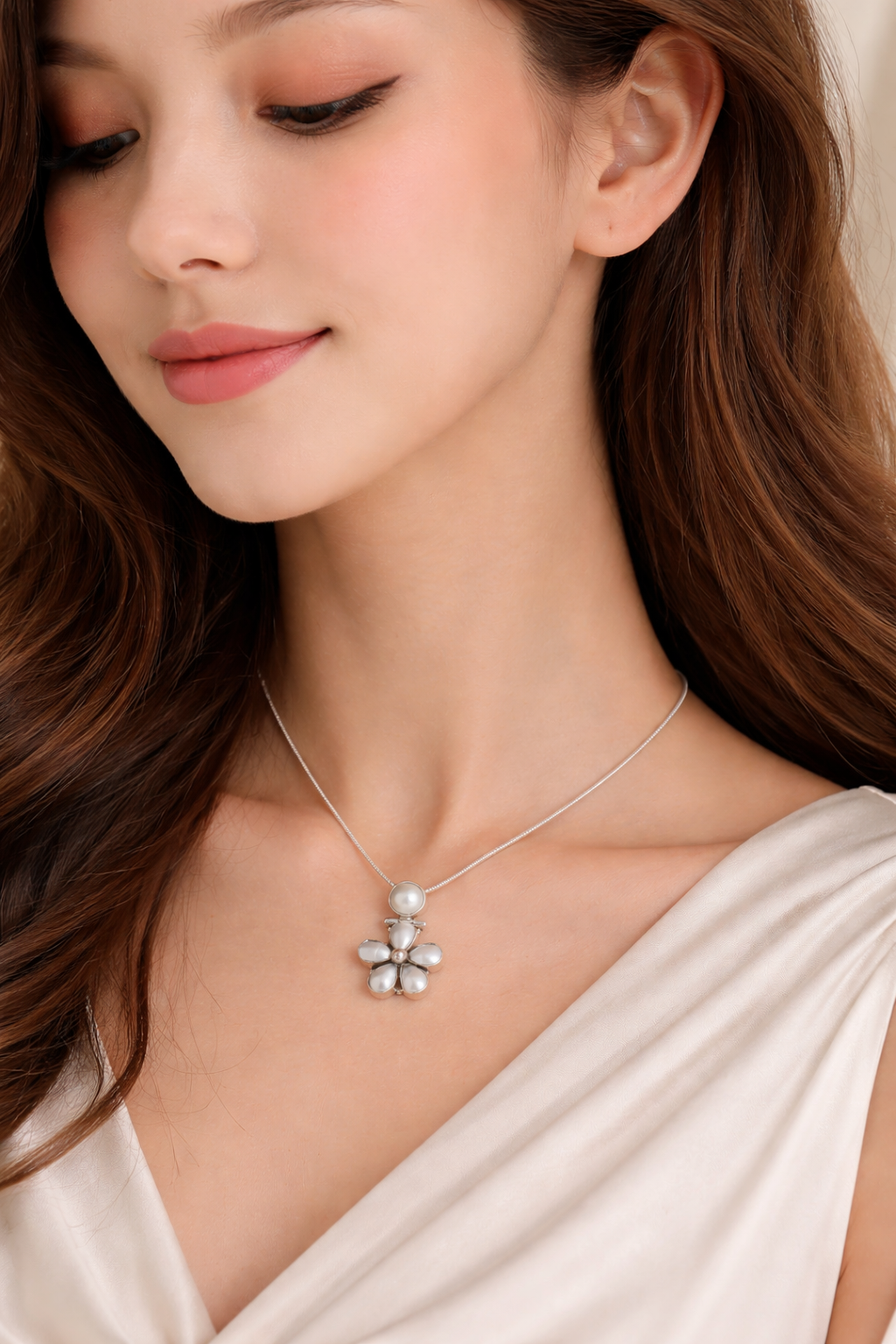Floral Pearl Pendant Necklace
