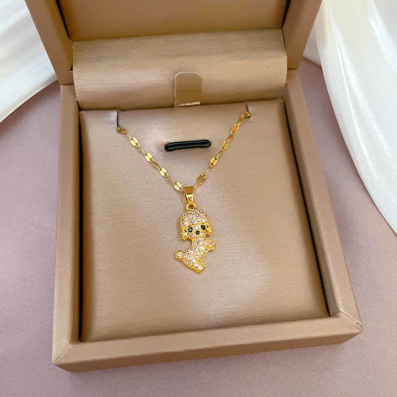 Golden Puppy Sparkle Pendant Necklace
