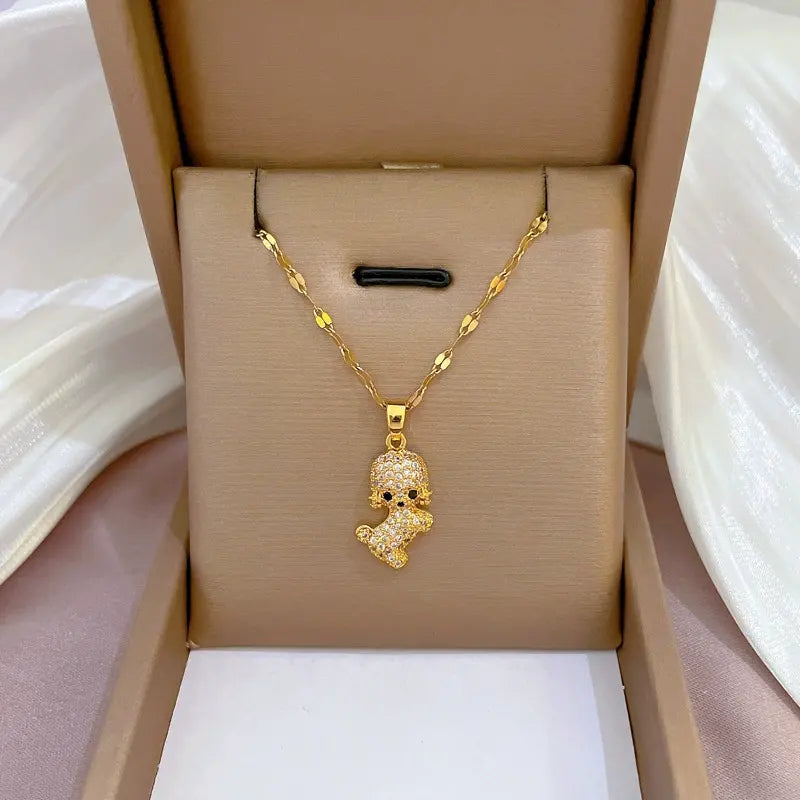Golden Puppy Sparkle Pendant Necklace