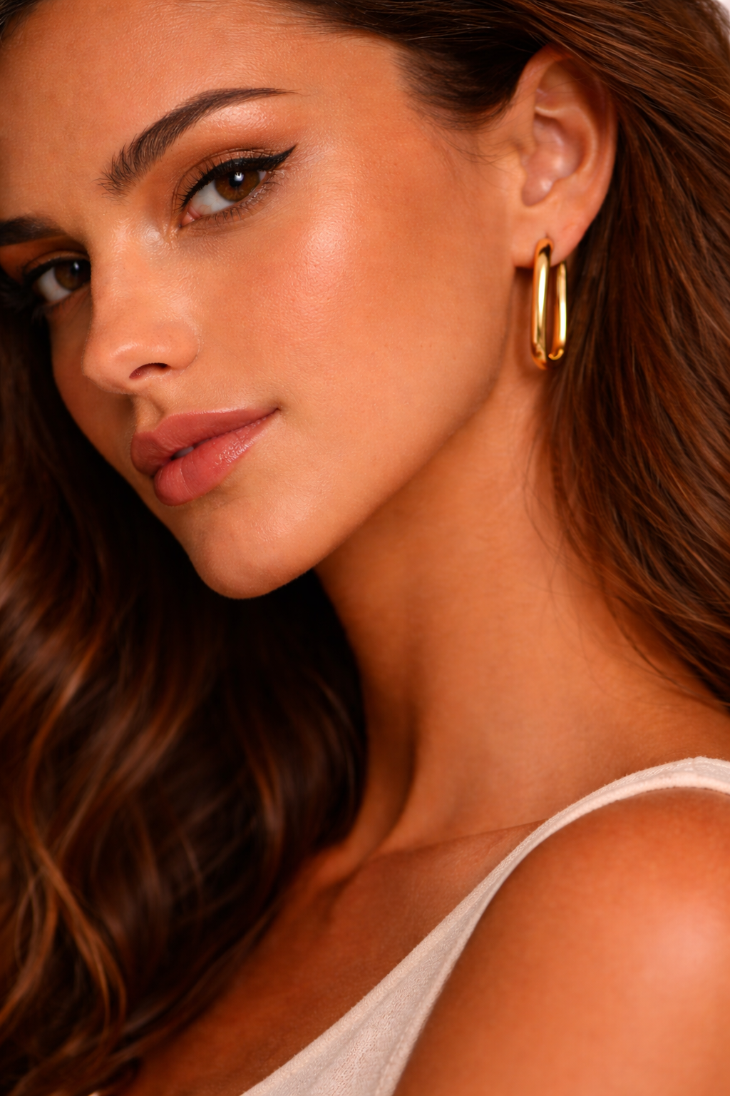 Dual-Tone Oval Hoop Earrings