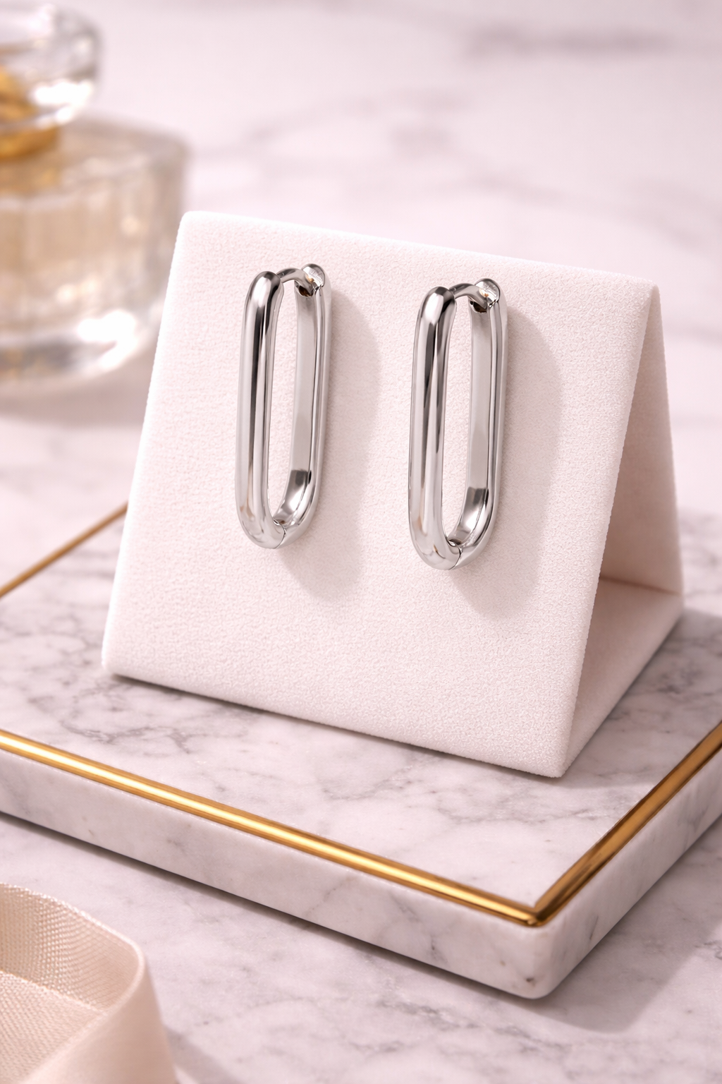 Dual-Tone Oval Hoop Earrings