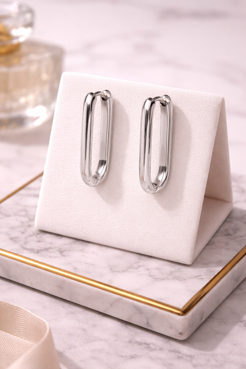 Dual-Tone Oval Hoop Earrings