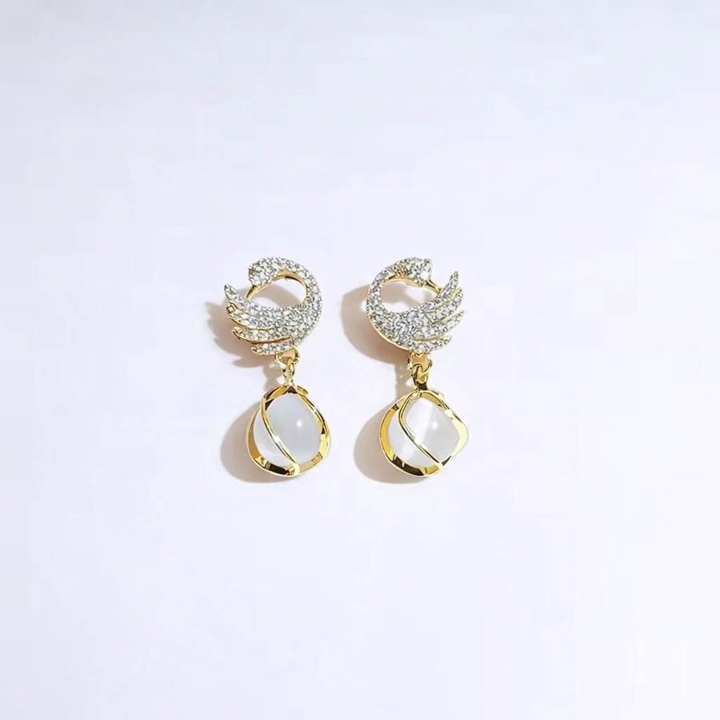 Swan Heart Crystal Drop Earrings