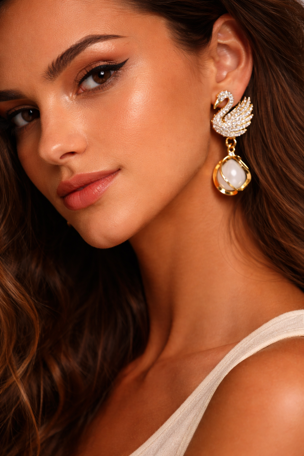 Swan Heart Crystal Drop Earrings