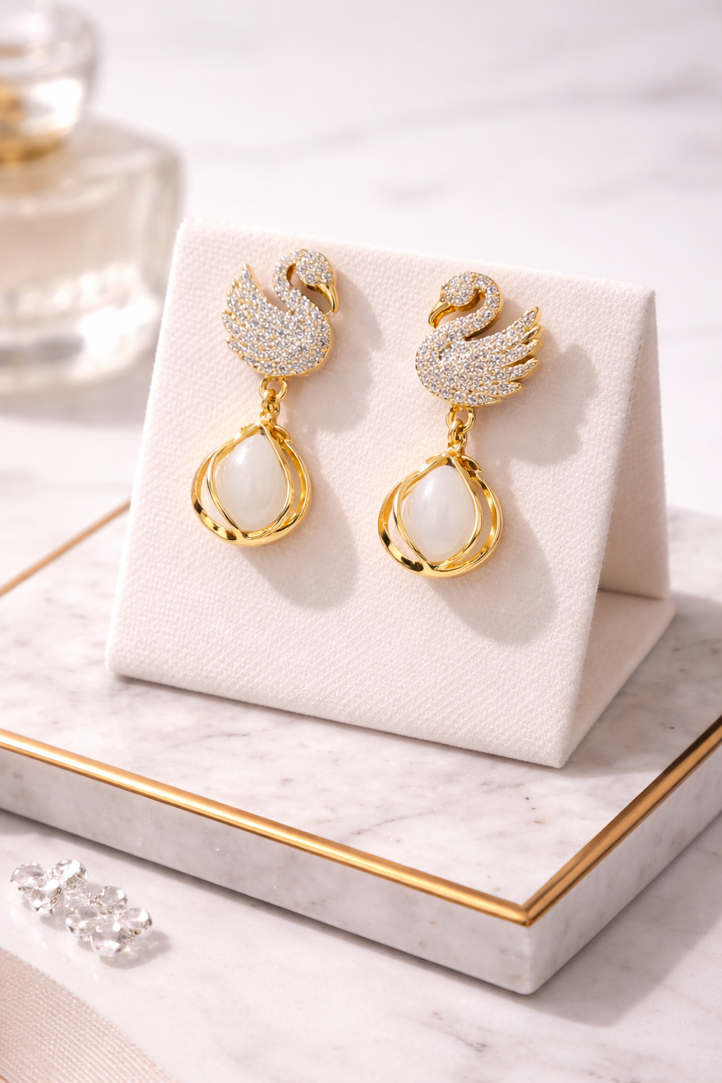 Swan Heart Crystal Drop Earrings