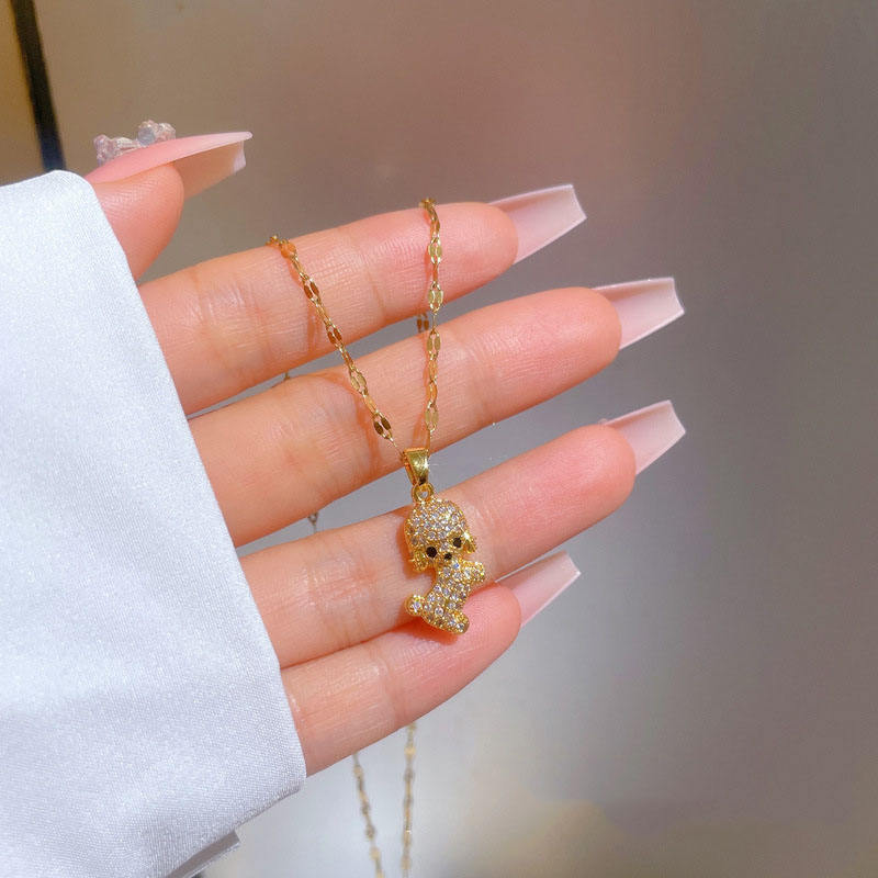 Golden Puppy Sparkle Pendant Necklace